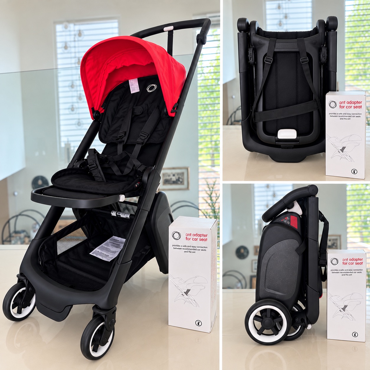 Bugaboo Ant Carriola Compacta Roja y Negra con Adaptadores en venta